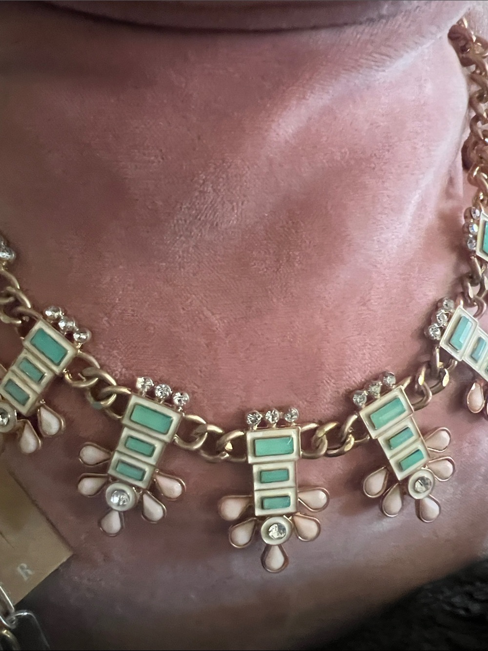 Women’s Gold-Tone Necklace with Mint Green Enamel Accents and earring set!